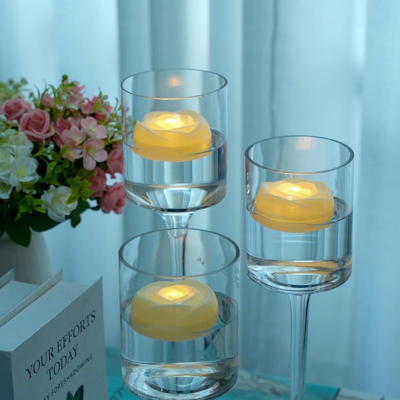 Aignis 12pcs Flameless LED Floating Candles, Ivory Rose Plastic Tealights Battery Operated, 120+ Hours Glow Time, Cozy Light for Romantic Pool/Bathtub/Hot Bath/Wedding Centerpiece Decor(D2.83*H1.42) - Image 2